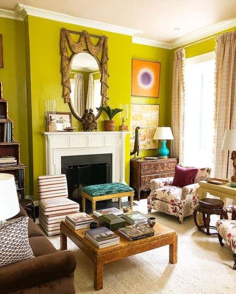 What Color Is Chartreuse And How To Decorate With It? | momooze.com Parlour Design, Matthew Carter, Dark Wooden Floor, Elegant Bedroom Design, Chartreuse Color, English Country Style, Inspired Interiors, Inspiring Interiors, Interior Rugs