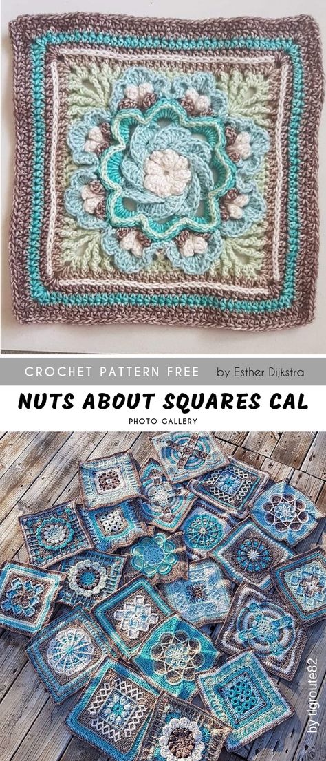 Nuts Crochet Squares CAL FREE | Pattern Center Crochet Mandala Square Free Pattern, Intricate Granny Square Pattern, Large Crochet Squares Pattern Free, 12 Inch Crochet Squares Free Pattern, Crochet Blocks Free, Crochet Mandala Square, Free Crochet Square Patterns, Different Granny Square Patterns, Free Crochet Square