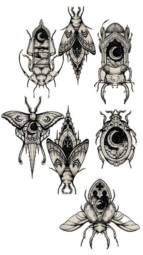 Gothic Beetle Tattoo, Cabinet Of Curiosities Tattoo, June Bug Tattoo Design, Insects Tattoo Design, Illustrative Tattoo Style Drawings, Traditional Scarab Tattoo, Eye Plant Tattoo, Bug Tattoo Flash, Moth Forearm Tattoo