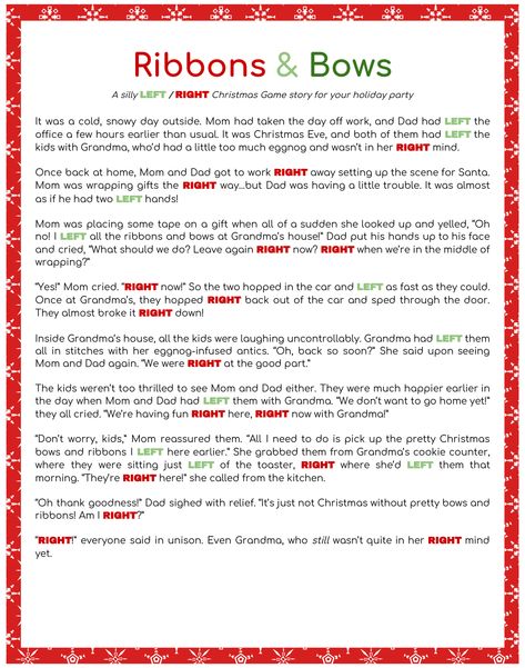 Printable Right Left Christmas Game