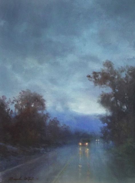 Rain or Shine 12x9 oil by Brooke Wetzel Road Painting, Soft Pastel Art, Weathered Paint, Rain Painting, Rain Art, Oil Pastel Art, Landscape Paintings Acrylic, Cottage Art, Watercolor Wallpaper