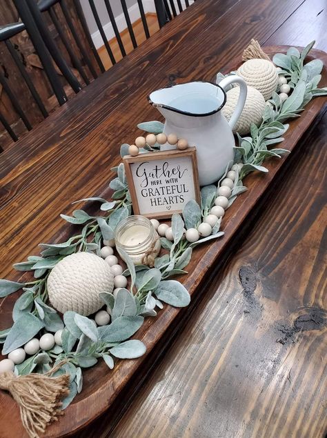 Farmhouse Kitchen Decorating Ideas, Table Centerpieces Ideas, Dining Table Decor Centerpiece, Dough Bowl Centerpiece, Table Centerpieces For Home, Centerpieces Ideas, Dining Room Table Centerpieces, Dining Room Table Decor, Coffee Table Decor