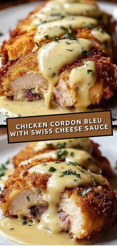 Chicken With Ham And Swiss Cheese, Wendys Swiss Cheese Sauce, Stuffed Chicken Cordon Bleu, Ham Meals Dinners, Chicken Breast Rolls Recipes, Rolled Chicken Breast Recipes, Recipes With Swiss Cheese, Sauce For Chicken Cordon Bleu, Swiss Cheese Sauce Recipe