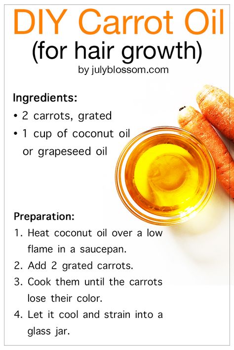 Carrot oil…for hair? The first time I heard about this, I was in wonder too. What is carrot oil? How do you make it? What does it do for hair? I’ll show you how to use homemade carrot oil for hair growth and more in this post: Diy Carrot Oil, Carrot Oil For Hair, Carrot Oil, Homemade Hair Treatments, Herbs For Hair, Healthy Natural Hair Growth, Oil For Hair Growth, Natural Hair Treatments, Carrots Oil