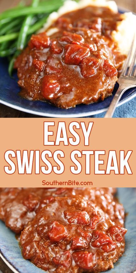 Easy Swiss Steak Recipes Crock Pots, Ground Beef Swiss Steak, Recipes Using Cube Steak Meat, Salisbury Steak Recipe With Tomatoes, Pepper Cube Steak Recipe, Swiss Steak Made With Ketchup, Slow Cooker Swiss Steak And Onion, Crockpot Swiss Steak Recipes Crock Pot, Cube Steak Crock Pot Recipes Tomatoes