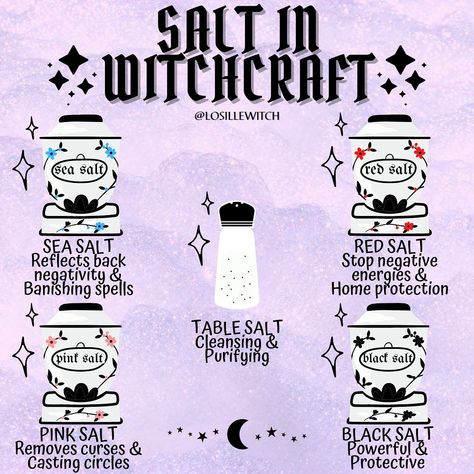 Losille’s Coven 🔮✨ on Instagram: “SALT IN WITCHCRAFT 🧂✨ There are so many different types of salt! 🔮✨ ✮ Natural salts are a must for any altar during ritual and spell work…” Salt In Witchcraft, Banishing Spell, Glume Harry Potter, Wiccan Magic, Witch Spirituality, Magic Spell Book, Grimoire Book, Wiccan Spell Book, Magick Book