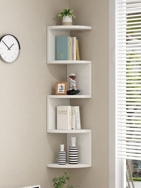 multilayer Corner Shelves, Floating Corner Shelf, Wall Organizer Storage, Easy-to-Assemble Tiered Wall Mount Shelves for Bedrooms, Bathroom Shelves, Kitchen, Offices, Living Rooms,bookshelf (1pc)I discovered amazing products on SHEIN.com, come check them out! Floating Shelves Bedroom Corner, Small Bedroom Wall Shelves, Corner Shelves Bedroom Decor, Cute Bedroom Shelves, Built In Corner Shelves, Corner Shelves Bedroom, Wall Hanging Bookshelf, Floating Corner Shelf, Wall Mount Shelves