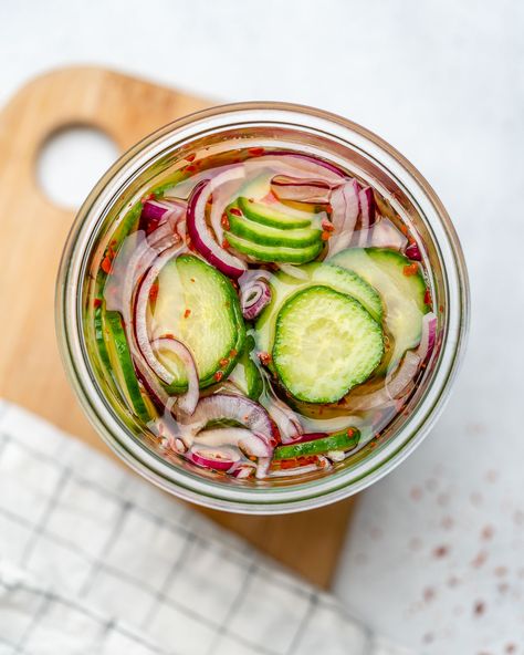 Quick-Pickled Cucumber Salad Pickled Cucumber Salad, Quick Pickled Cucumbers, Cucumbers And Onions, Homemade Pickles, Cucumber Recipes Salad, Clean Food Crush, Pickled Veggies, Food Crush, Pickling Cucumbers