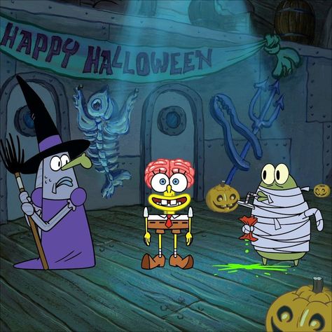 Halloween Spongebob, Magic Broomstick, Spongebob Spongebob, Spongebob Halloween, Helloween Wallpaper, Spongebob Pics, سبونج بوب, Spongebob Painting, Spongebob Funny