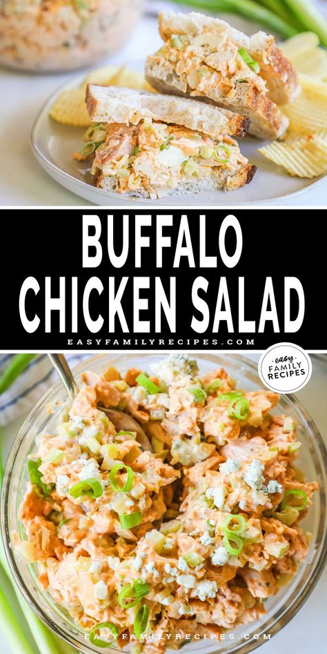 This easy buffalo chicken salad recipe spices up chicken salad in the best way! Creamy chicken salad with buffalo sauce and ranch seasoning makes a flavorful, protein-packed, and super versatile chicken salad recipe. Serve it over greens, in sandwiches and wraps, tucked in a tomato or avocado, or enjoy this buffalo chicken salad with some rice for a complete meal! Perfect for meal-prep, we love having this buffalo chicken salad in the refrigerator for easy and delicious lunches and dinners. Buffalo Chicken Salad Recipe, Dutch Oven Roast Chicken, Creamy Chicken Salad, Perfect Baked Chicken Breast, Perfect Baked Chicken, Sandwiches And Wraps, Buffalo Ranch Chicken, Chicken Salad Sandwich Recipe, Chicken Salad Ingredients