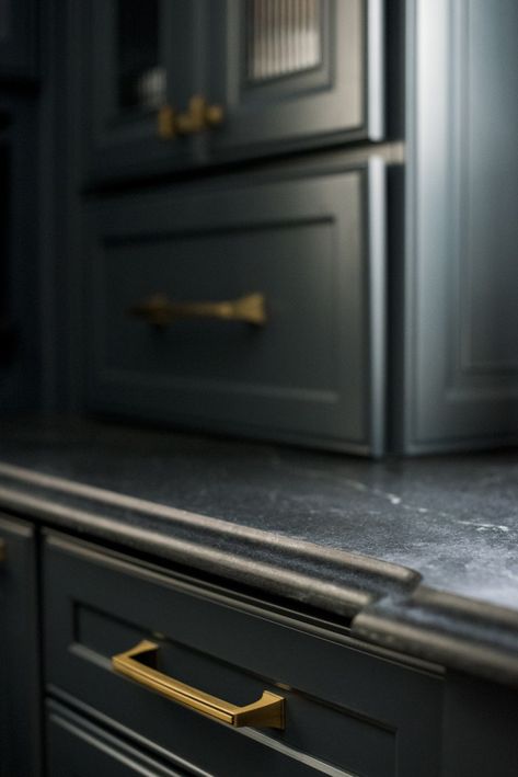 Black Soapstone Countertops, Soapstone Countertops Kitchen, Soapstone Kitchen, Gingerbread Kitchen, Soapstone Counters, Countertop Slabs, Ogee Edge, Soapstone Countertops, Black Countertops