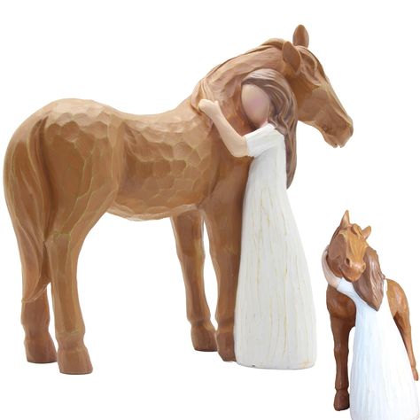 PRICES MAY VARY. 🎠BEST HORSE LOVERS GIFT: This sculpted hand-painted resin horse and angel girl statue is independently developed and produced by our company, and we believe that hugs are the most powerful form of comfort. Send it to horse trainer, horse-loving friend, equestrian, Cowgirl friends, mother, aunt, niece, your friend who just lost a horse, for birthday or Christmas etc. 👰‍♀️ELABORATION: At the beginning of the design process, we produced 12 different shapes of horse sculptures, an Animal Figurine Toys, Horse Memorial, Cream Color Dress, Horse Trainer, Horse Birthday, Horse Crafts, Horse Decor, Toy Horse, Horse Figurine