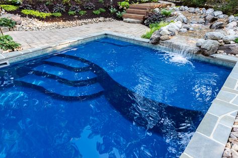 Everything You Need to Know About Pool Waterfalls Around Pool Ideas, Fiberglass Pool Cost, Small Fiberglass Pools, Ideas De Piscina, Piscina Rectangular, Small Inground Pool, Inground Pool Designs, Pool Cost, Pool Prices