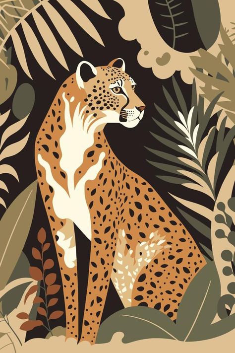 cheetah wild animal flat vector illustration background matisse poster Cheetah Poster, Lion Illustration, Leopard Art, Images D'art, Matisse Poster, Animal Illustration Art, Flat Vector Illustration, Illustration Background, Art Et Illustration