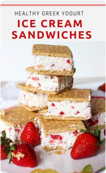 Ww Ice Cream Sandwich Cool Whip, Frozen Yogurt Graham Crackers, Yogurt Ice Cream Sandwich, Frozen Yogurt Sandwiches, Strawberry Yogurt Ice Cream, Cool Whip Ice Cream Sandwich, Healthy Whipped Cream Desserts, Strawberry Greek Yogurt Recipes, Greek Yogurt Frozen Treats