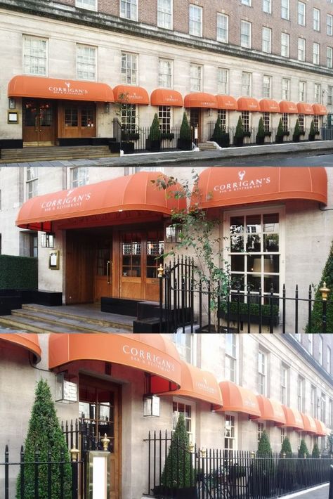 These ten umbrella style  canopies, which we have recently  installed at Gentleman’s Club styled Corrigans restaurant at 28 Upper Grosvenor Street in Mayfair add an unusual slant to this otherwise traditionally elegant  location. Shop Awning, Since 1894, Creative Office Space, Umbrella Shop, Fashion Umbrella, Awning Canopy, Soft Play, Shop Front, Club Style