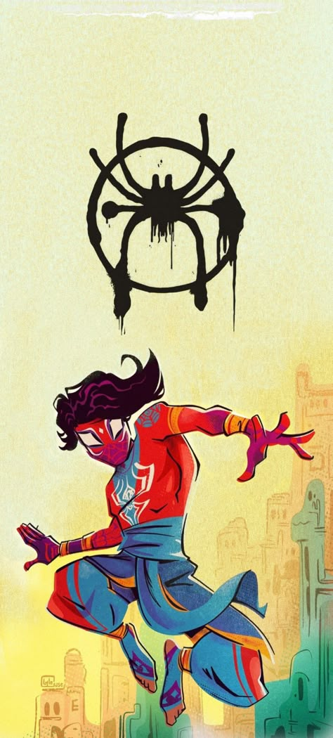 #spiderverse #spiderman Pavitr Prabhakar Background, Across The Spider Verse Pavitr Prabhakar, Pav Spiderman Wallpaper, Spider Man Pavitr Prabhakar Wallpaper, Spider Man India Wallpaper, Spider Man India Art, Pavitr Prabhakar And Gayatri Spiderverse, Indian Spiderman Wallpaper, Pavitr Prabhakar Spiderverse Wallpaper