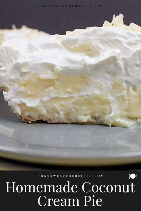 Super flaky, crunchy crust loaded with creamy, velvety coconut custard and topped with homemade whipped cream. An easy sublime Homemade Coconut Cream Pie recipe! #coconut #pie Homemade Coconut Cream Pie, Homemade Coconut Cream, No Bake Lemon Pie, Coconut Cream Pie Easy, Best Coconut Cream Pie, Popular Desserts Recipes, Coconut Cream Pie Recipes, Favorite Pie Recipes, Cookie Cake Pie