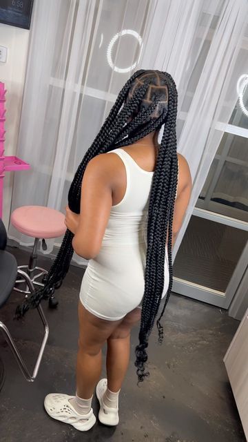 Large Knotless Knee Length, 48 Inch Knotless Braids, Xl Large Knotless Box Braids, Large Knot Less Braids With Curls, Xl Knotless Braids With Curls, Large Knotless Thigh Length, Big Knowles Braids, Large Knotless Layout, Jump Knotless Braids