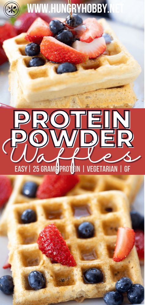 Easy protein powder pancakes with 25 grams of protein made from just six ingredients and perfect for meal prep or a quick, delicious breakfast! Protein Waffle Recipe Without Protein Powder, Premier Protein Waffle Recipe, Protein Shake Waffles, Gf Protein Waffles, Vanilla Protein Waffles, Protein Waffles Vegan, Gluten Dairy Free Protein, Clean Simple Eats Vanilla Protein Recipes, Fluffy Protein Waffles