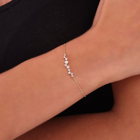 Cluster Diamonds, Diamond Bracelet, Wedding Gift Idea, 18K Fine Jewelry, Gift For Her, Anniversary Gift, Sarah Elise Jewelry Gold Bracelet Diamond, Minimalist Diamond Bracelet, Antique Diamond Bracelet, Small Diamond Bracelet, Dainty Diamond Jewelry, Elegant Gold Jewelry, Gold And Diamond Bracelet, خواتم خطوبة, Memory Ring