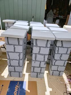 Halloween Decorations Tombstones Diy, How To Make A Tombstone, Diy Halloween Graveyard Entrance, Halloween Cemetery Pillars, Addams Family Outdoor Decor, Styrofoam Halloween Props, Diy Halloween Tombstones Styrofoam, Graveyard Diy Halloween, Diy Halloween Cemetery Pillars