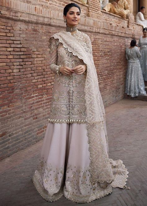 Dastangoi By Afrozeh Embroidered Organza Suits Unstitched 3 Piece AF23DG AWE-23-V1-07 Meharbano - Wedding Collection Organza Suits, Chiffon Collection, Embroidered Sleeves, Embroidered Dupatta, Silk Trousers, Organza Dupatta, Suit Fabric, Desi Fashion, Pakistani Outfits