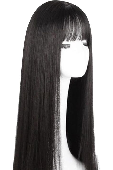 Long Straight Black Wigs, 28.3 Inch Long Black Straight Wig with Bangs Women Heat Resistant Fashionable Elegant Synthetic Wig Long Straight Black Wigs for Women Straight Black Wigs, Black Straight Wig, Straight Wig With Bangs, Black Wigs, Wig Colors, Wig With Bangs, Black Wig, Wigs For Women, Straight Wig