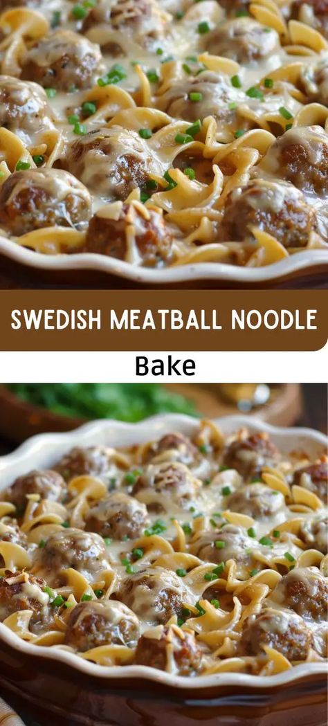 Swedish Meatball Noodle Bake Meatballs And Noodles Recipe, Meatball Noodle Bake, Noodle Bake, Swedish Meatballs Easy, Meatball Dinner, Meatball Casserole, Simple Family Meals, Beef Casserole Recipes, Swedish Meatballs