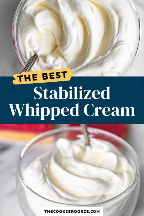 Master the art of Stabilized Whipped Cream with this easy homemade recipe! Say goodbye to store-bought whipped topping and create your own delicious and stable whipped cream for all your desserts. Discover the secret to perfect whipped cream on my site. It's simpler than you think! Heavy Whipping Cream Ice Cream, Chantilly Cream Recipe, Whipped Icing Recipes, Sugar Substitutes For Baking, Diy Whipped Cream, Whip Recipes, Stable Whipped Cream, Homemade Cool Whip, Basic Cooking Skills