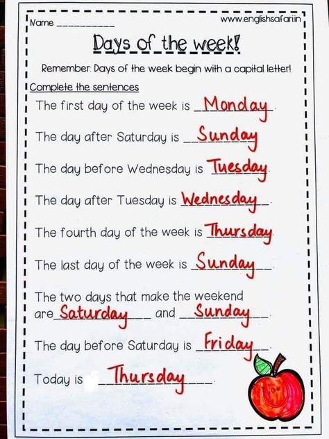 Days Of The Week Worksheet, General Knowledge For Kids, Worksheet For Kindergarten, English Grammar For Kids, English Worksheets For Kindergarten, Grammar For Kids, English Activities For Kids, Proper Nouns, Kids Worksheets Preschool