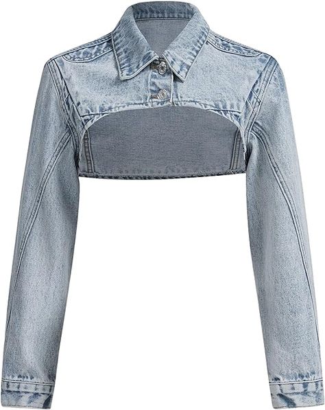 Verdusa Women's Casual Long Sleeve Button Front Asymmetrical Crop Denim Jacket Light Wash Large at Amazon Women's Coats Shop Short Jean Jacket, Crop Denim Jacket, Elegant Style Women, Casual Blazer Women, Womens Jackets Casual, Cropped Denim Jacket, Casual Blazer, Denim Jacket Women, Cropped Denim