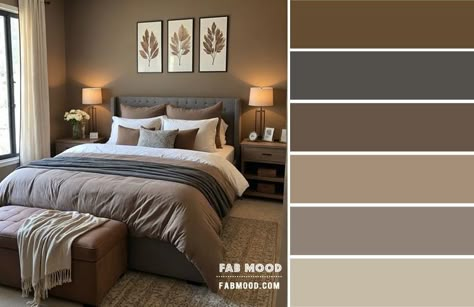 Warm Earthy Bedroom Colour Scheme Bedroom Ideas Earthy Earth Tones, Grey And Earth Tone Bedroom, Grey And Taupe Bedroom, Brown And Grey Bedroom Ideas, Taupe Bedroom Walls, Tan Bedroom Walls, Grey And Brown Bedroom, Beige Bedroom Colors, Brown Bedroom Colors