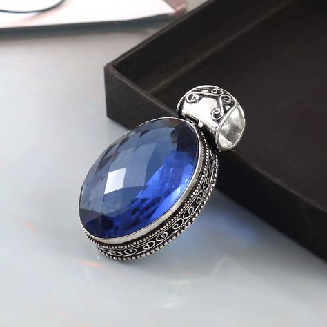 Iolite Jewelry, Iolite Stone, Handmade Pendant Necklace, Edwardian Jewelry, Blue Pendant, Vintage Pendant, Silver Plated Jewelry, Precious Jewelry, Handmade Pendant