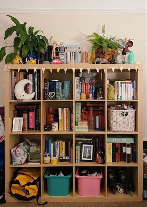 cube shelves from ikea, filled with books & trinkets for good storage 😌😌 Ikea Box Shelves, Shelves Ikea, Cube Bookshelf, Ikea Boxes, Cube Shelf, Shed Decor, Kallax Shelf, Box Shelves, Cube Shelves