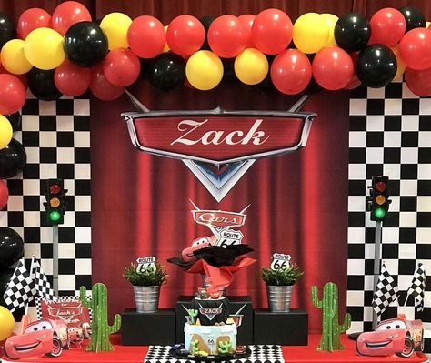 Zack’s Disney Cars 2nd Birthday | CatchMyParty.com Disney Cars Theme Birthday Party, Disney Cars Birthday Party Ideas, Cars Themed Birthday Party, Cars Birthday Party Ideas, Disney Cars Birthday Party, Disney Cars Theme, Pixar Cars Birthday, Cars Birthday Party Decorations, Cars Birthday Party