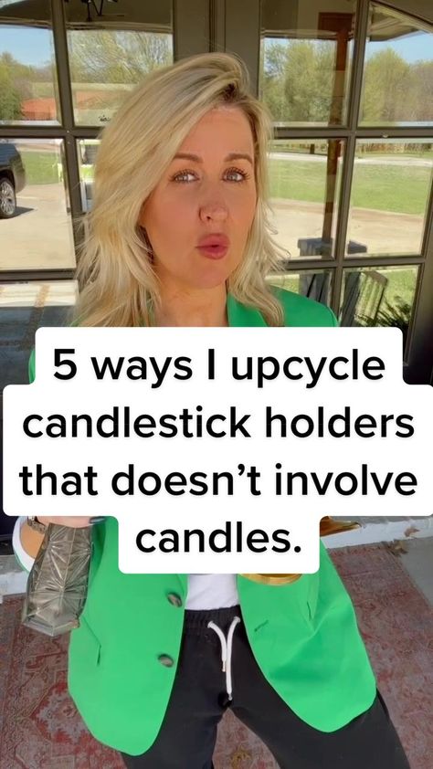 Bet you haven’t seen these home decor upcycles! 5 ways I upcycle candlestick holders that doesn’t involve candles. #upcycling #upcycle #rework #reuse #repurpose #diy #recycle #upcycled #tutorial #secondhand #style #springdiy #upcycleddecor #makersoftiktok #upcyclersoftiktok #sustainable #sustainablelifestyle #sustainablehacks #hacks #designhacks #homehacks #organize #organizationhacks #storagehacks #candlehacks #candles #diylamp #noplug What To Put On Candle Holders Cute Ideas, Chunky Candlesticks Decor, Crafts With Candle Holders, Repurpose Wall Candle Holders, Repurpose Votive Candle Holders, Candlestick Holders Repurpose, Recycled Candle Holders, Repurpose Brass Candlesticks, Ideas For Candle Holders