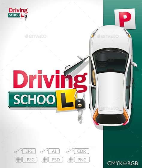 Car Driving School Green Parking, Social Media Campaign Design, School Car, Driving Instructor, School Creative, Insurance Quote, School Banner, Learning To Drive, Car Driving