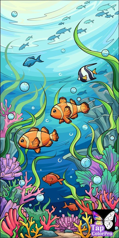 Lake Fish Drawing, Fish Tank Drawing Aquarium, Aquatic Painting Ideas, Ocean Underwater Painting, Underwater Drawing For Kids, Under Sea Drawing, Ocean Floor Drawing, Under Water Drawing, Under The Sea Drawing