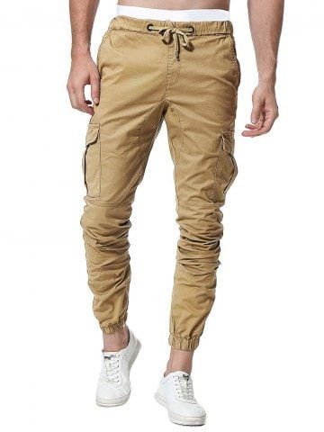 Pocket Design Drawstring Jogger Pants - KHAKI - L Trendy Joggers, Jogger Pants Style, Mens Work Pants, Style Sportif, Drawstring Jogger, Plain Color, Mens Sweatpants, Pantalon Cargo, Cargo Pants Men