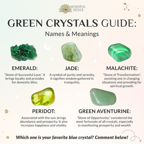 Which green crystal do you need? 💚✨️ Comment below!   Don't miss our MOTHER'S DAY SALE⁠ 🩷25% OFF Mindful Box🩷⁠ ⁠ 👉️Available for ALL countries⁠ Green Witch Crystals, Crystals Guide, Crystals Meaning, Pretty And Powerful, Manifesting Prosperity, Crystal Healing Chart, Oc Design, Crystal Guide, Crystals Healing Properties