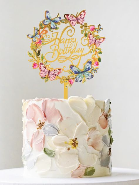 Multicolor  Collar  PMMA Floral  Embellished   Event & Party Supplies Cake With Flowers, Patterned Cake, Creative Birthday Cakes, Butterfly Cakes, Acrylic Cake Topper, Pretty Birthday Cakes, Happy Birthday Cake Topper, Cupcake Cake, Floral Cake