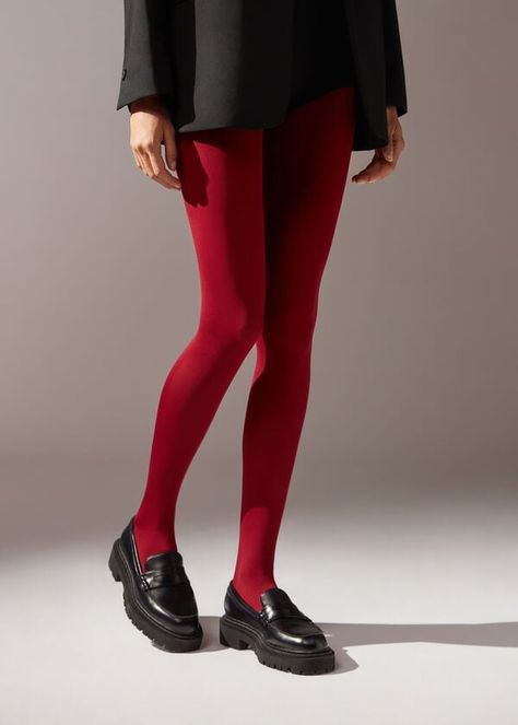 Dark Red Tights, Dark Red Clothes, Medias Outfit, Red Stockings Outfit, Red Tights Outfit, Red Black Outfit, Red Shoes Outfit, Red Tights, Red Stockings