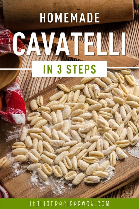 cavatelli pasta on the cutting board Homemade Cavatelli How To Make, Gluten Free Cavatelli Recipe, Ricotta Cavatelli Pasta Recipe, Easy Pasta Shapes By Hand, Baked Cavatelli Recipes, Home Made Pasta Recipe, Cavatini Recipe, Cavatelli Pasta Recipe, Fresh Pasta Dough Recipe