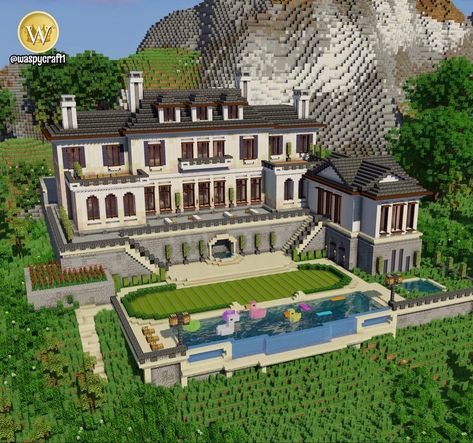 White Minecraft Mansion, Fancy Minecraft Builds, Minecraft Mega Mansion, Huge Minecraft Houses, Big Minecraft Houses Mansions, Minecraft Estate, Mansion Minecraft Ideas, Minecraft Mansion Layout, Minecraft Large House