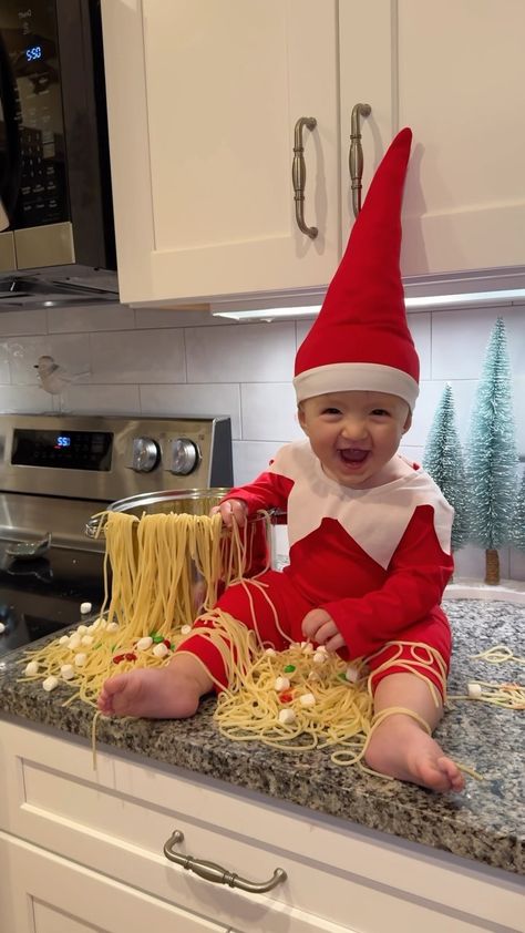 Tim Ewert Elf On Shelf Baby Pics, Elf On A Shelf Photo Shoot, Baby Elf Pictures, Baby Elf Picture Ideas, Toddler Elf On The Shelf Pictures, Buddy The Elf Photoshoot, Buddy The Elf Baby Photoshoot, Elf On Shelf Baby Ideas, Infant Elf On The Shelf Pictures