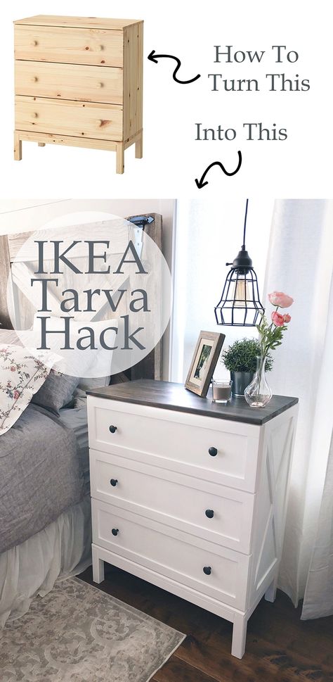 All Time Favorite Farmhouse IKEA Hacks are on the agenda today!  This post is filled with fabulous Farmhouse Creations... wish I could have included MORE! Ikea Tarva Hack, Tarva Hack, Dresser Farmhouse, Ikea Tarva, Farmhouse Dresser, Diy Muebles Ideas, Kura Bed, Ikea Hack Ideas, Farmhouse Side Table