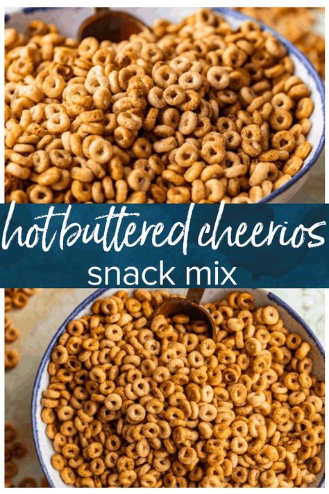 Sweet and Salty Hot Buttered Cheerios Snack Mix Recipe - The Cookie Rookie® Hot Buttered Cheerios, Buttered Cheerios, Cheerios Snack Mix, Cheerios Snacks, Cheerios Recipes, Snack Mix Recipe, Chex Mix Recipes, Salty Treats, Snack Mix Recipes