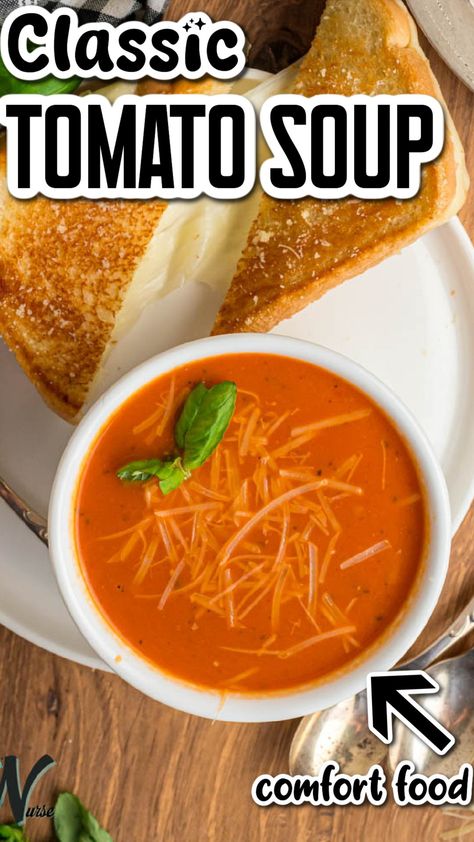 Warm up with the ultimate comfort food combo: creamy tomato soup paired with perfectly golden, gooey grilled cheese. This classic recipe is easy to make and guaranteed to satisfy! #ComfortFood #TomatoSoup #GrilledCheese Grilled Cheese Tomato Soup, Tomato Soup Grilled Cheese, Grilled Cheese And Tomato Soup, Hearty Soup Recipes, Cheese And Tomato, Classic Grilled Cheese, Creamy Tomato Soup, Cast Iron Recipes, Tomato Soup Recipes