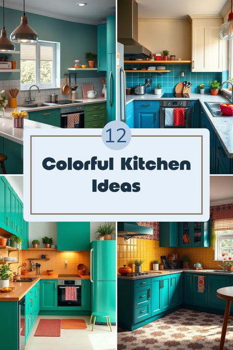 Brighten up your cooking space with these amazing ideas for colorful kitchens! From cheerful lighting fixtures to reinventing old cabinets, we show you how a splash of color can transform the heart of your home. Discover unique ways to display fresh fruits and vegetables that keep your kitchen feeling lively and inspired. Whether you're planning a big makeover or just adding some cheerful touches, these 12 designs are perfect for creating a warm and inviting atmosphere. Your dream colorful kitchen awaits! Bright And Colorful Kitchen, Mexican Color Scheme Kitchen, Bright Colour Kitchen, Bright Colorful Kitchen, Color Schemes For Kitchens, Kitchen Ideas Colorful, Bright Green Kitchen, Mexican Color Scheme, Colourful Kitchen Ideas